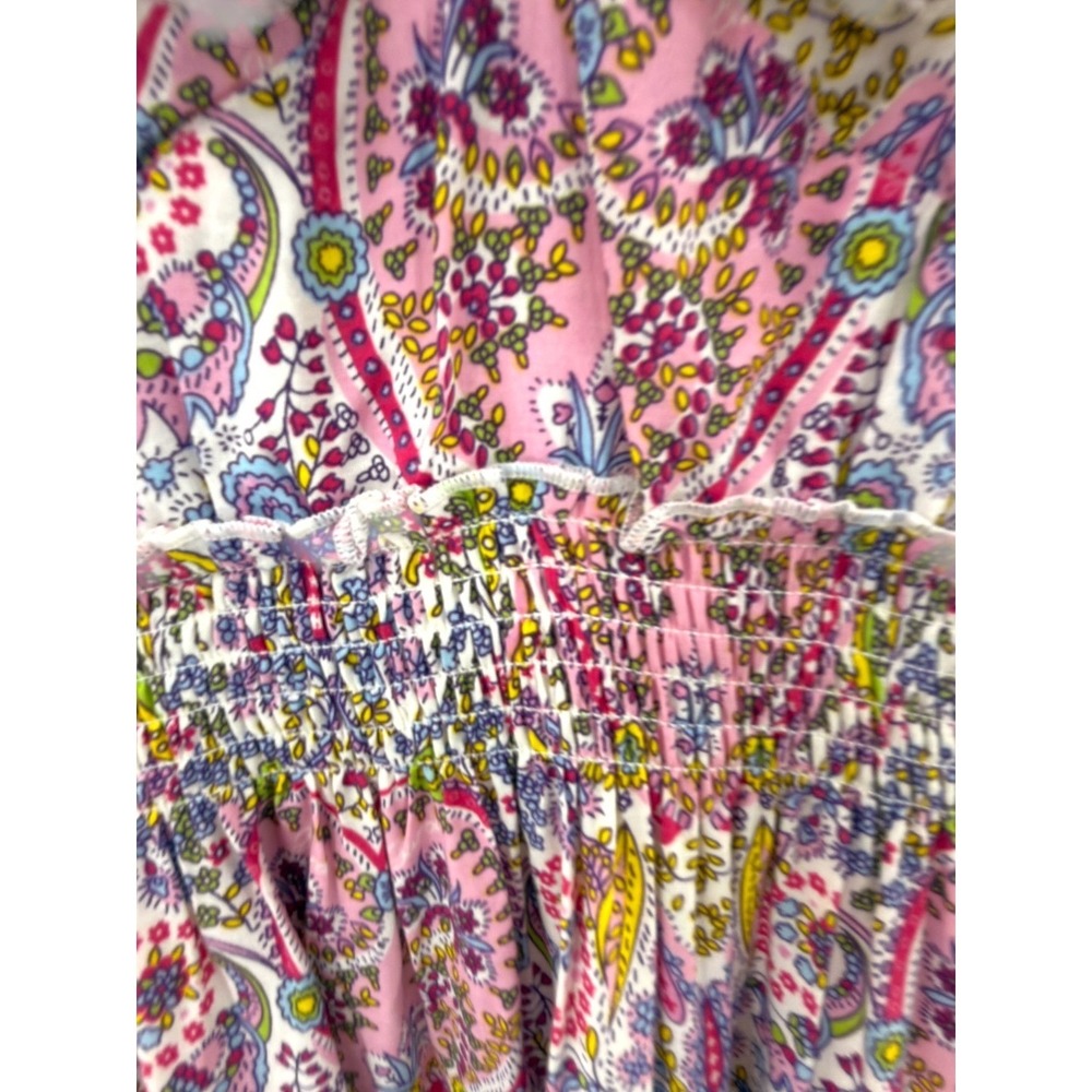 Anthropologie Barok Paris Dress S Pink Paisley Boho Peasant Smocked Ruffle Min - Picture 8 of 12